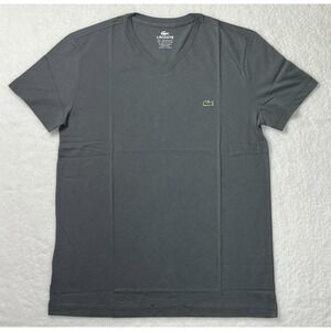Lacoste V-Neck T-Shirt Men's US Size S Gray Pima Cotton Lauze Logo VTG NWT